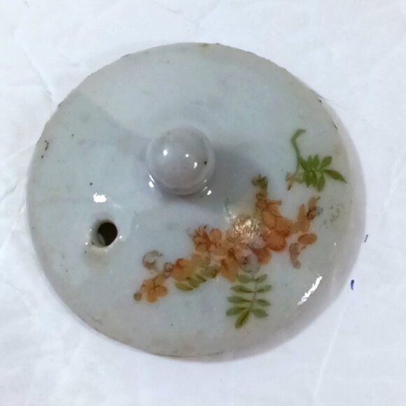 Antique Japanese Mini Teapot & Lidded 2-Handled Pot Goat Cart & Flowers Decor - Picture 6 of 13